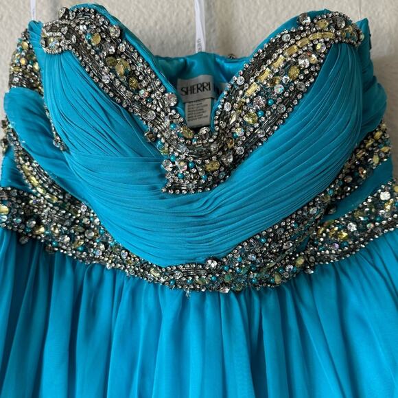 Sherri Hill Turquoise Blue Strapless Rhinestone Gown Plus Size 16 - Picture 4 of 8